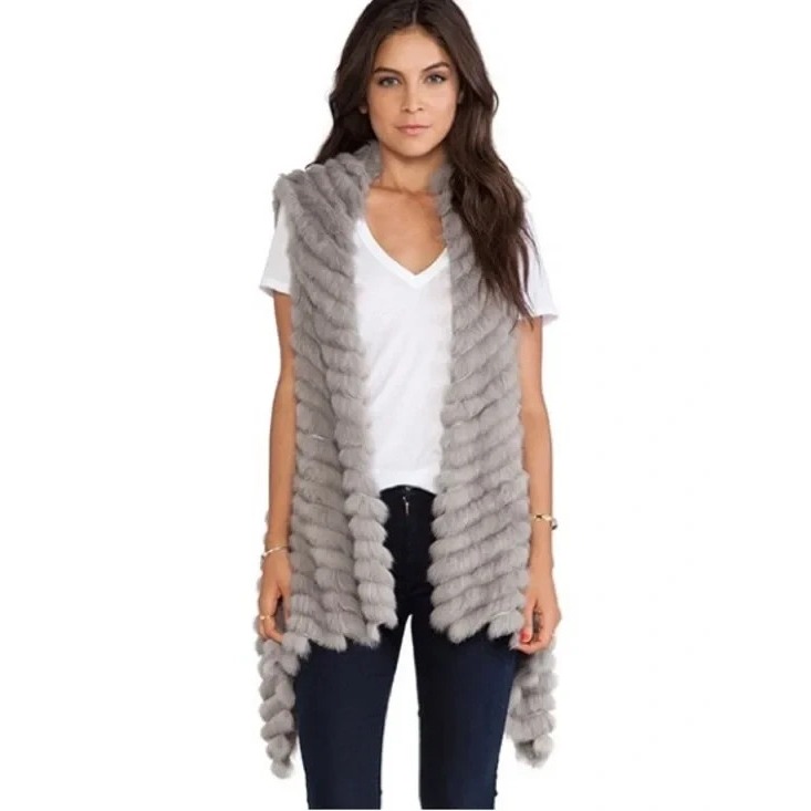 Love Token Genuine 100% Rabbit Fur Vest Gray- Size Medium